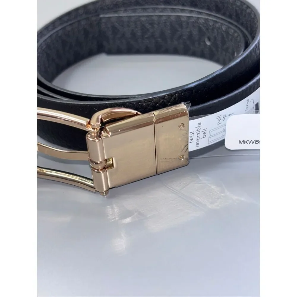 Michael Kors twist Reversible leather Belt black logo XXL new